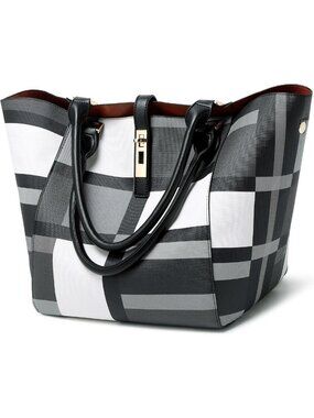 Stylish Black and White Large Work Tote Bag for Women - Chic Bucket Handbag